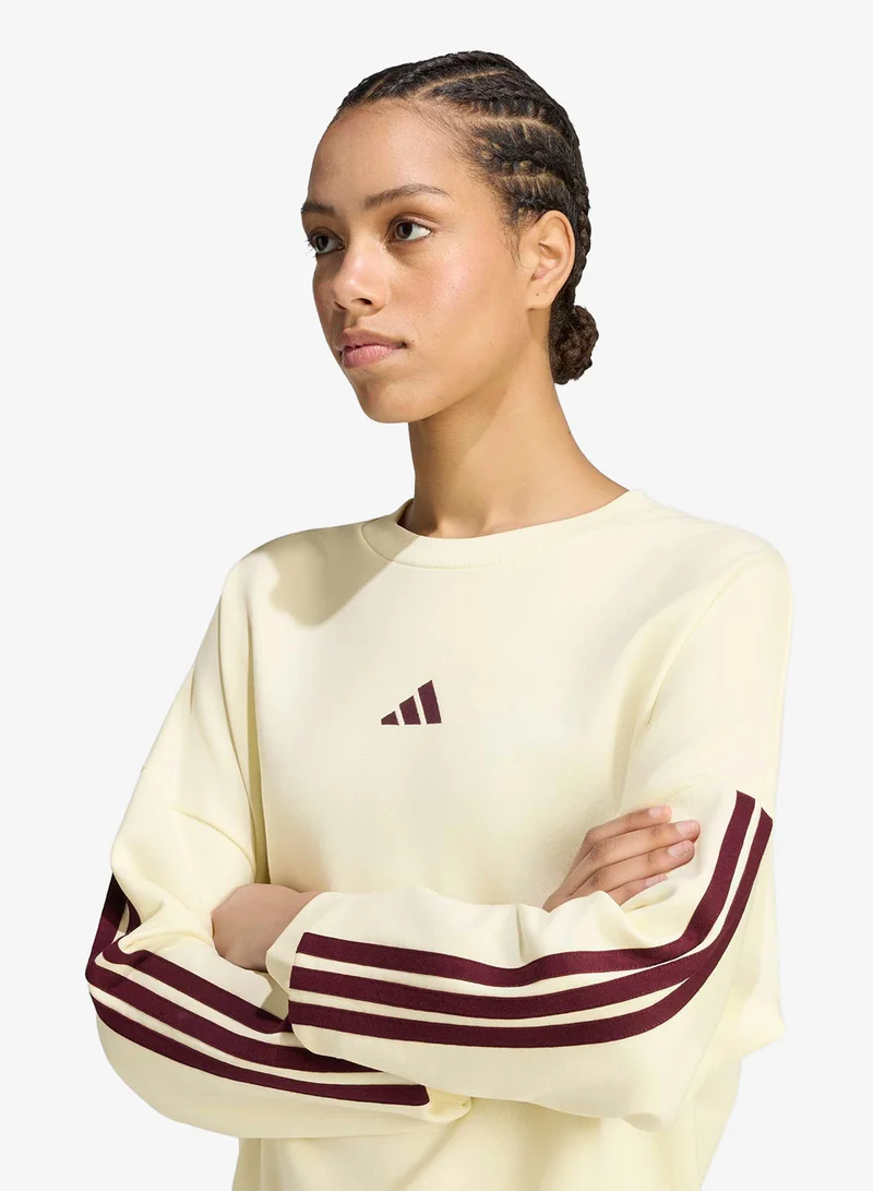 Adidas IVORY/MAROON 3 Stripe Essential French Terry Sweatshirt for Women | Best Price UAE