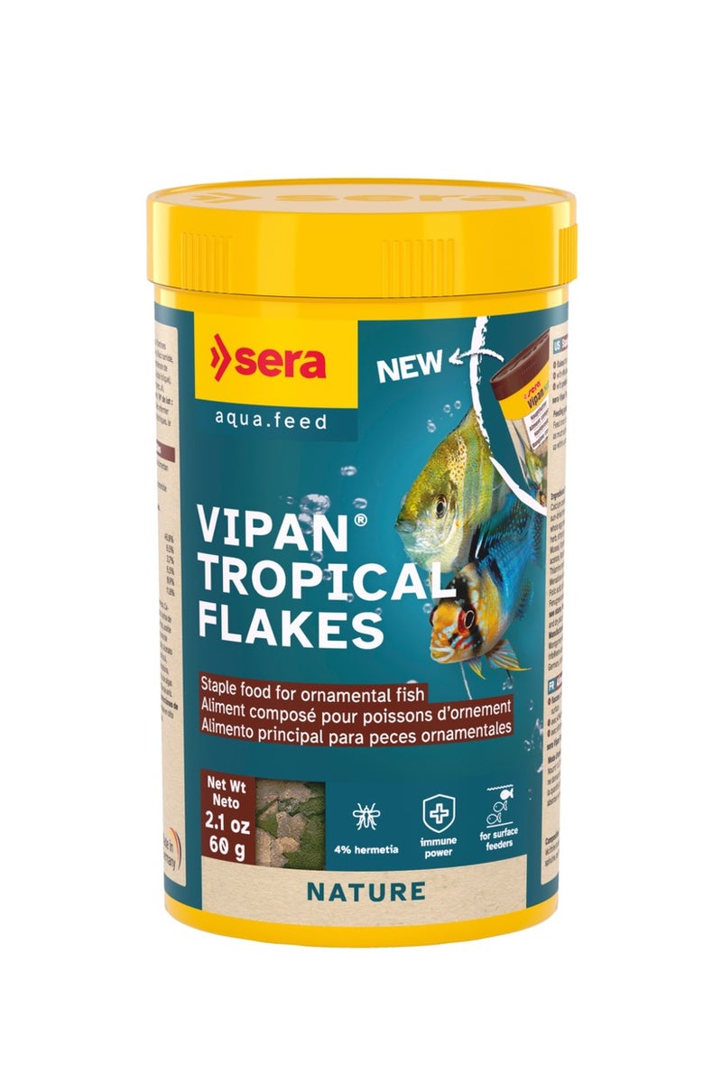 Sera Vipan Tropical Flakes Fish Food 250ml (60g) – Natural Floating Flakes with 4% Insect Meal & Prebiotics, Dye-Free, Preservative-Free, Supports Healthy Growth & Clear Water for Ornamental Fish - Image 1
