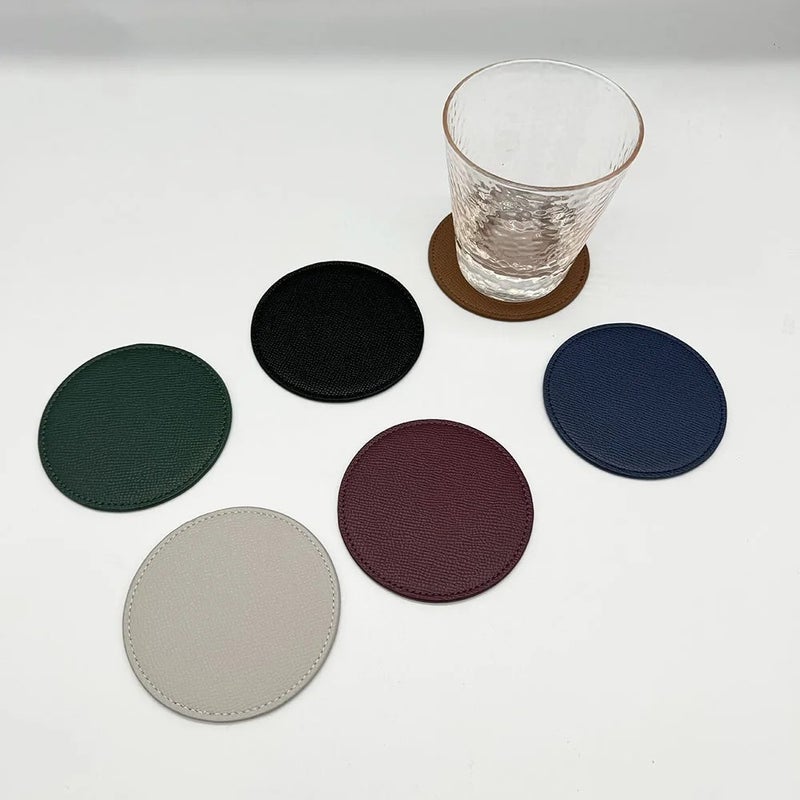 Y&D Round Table Soft PU Leather Coasters – Colorful Epsom Drink Coaster Set for Tea & Coffee Cups with Promotional Printing, Non-Slip Blank Mat for Home & Office - Image 2