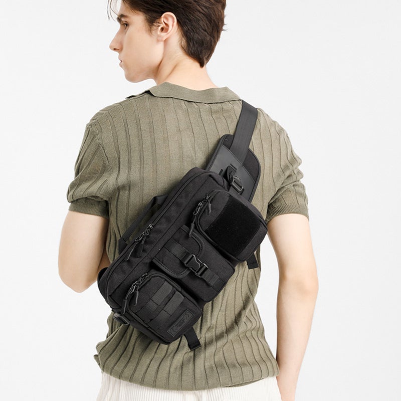 OZUKO Waist Bag: Black Splash-proof Scratch-resistant Fabric, 9.7 Inch Capacity, Reasonable Space Design - Breathable Honeycomb Back, Cross-body Bag for Men - Image 4