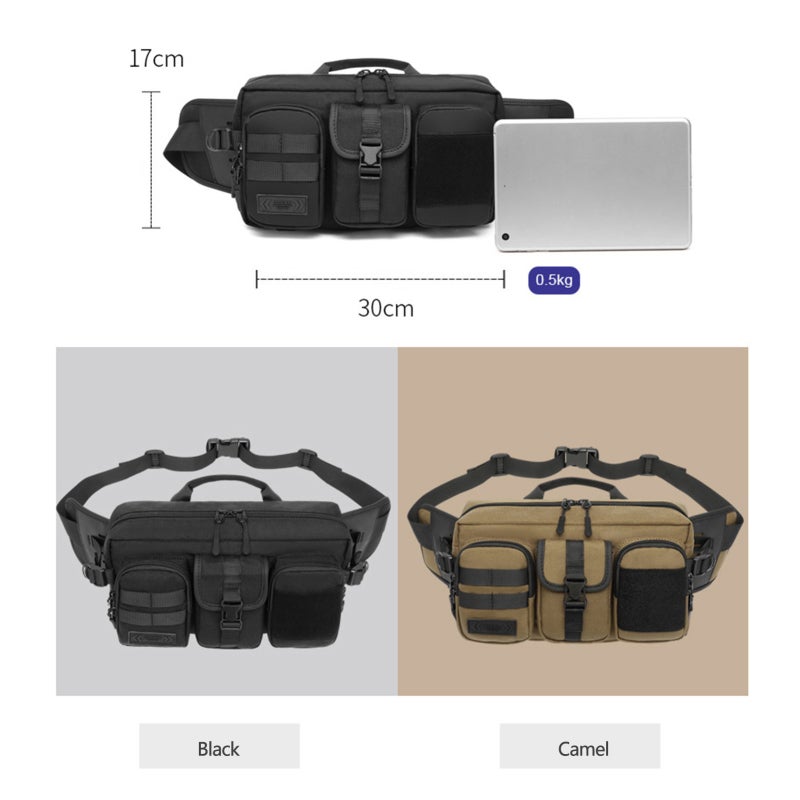 OZUKO Waist Bag: Black Splash-proof Scratch-resistant Fabric, 9.7 Inch Capacity, Reasonable Space Design - Breathable Honeycomb Back, Cross-body Bag for Men - Image 3