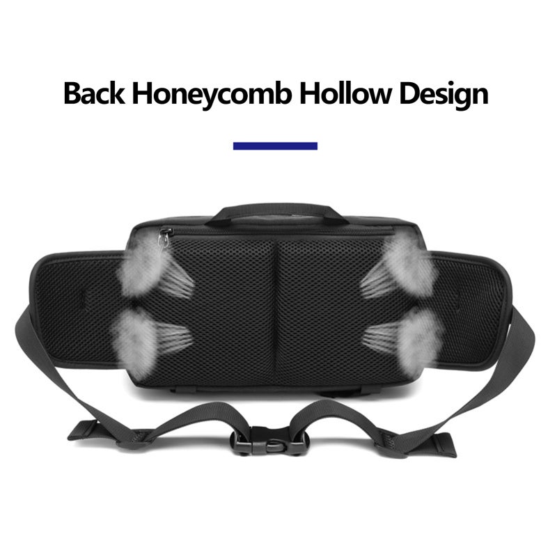 OZUKO Waist Bag: Black Splash-proof Scratch-resistant Fabric, 9.7 Inch Capacity, Reasonable Space Design - Breathable Honeycomb Back, Cross-body Bag for Men - Image 2
