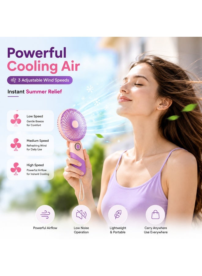 CHEEMAISTIC Portable Mini Handheld Fan - USB Rechargeable Table or Desk Fan with Stand, 3 Speed Silent Cooling Fan for Travel, Outdoor Camping, Office, Home Makeup Compact Battery Operated Fan - Multicolour - Image 3
