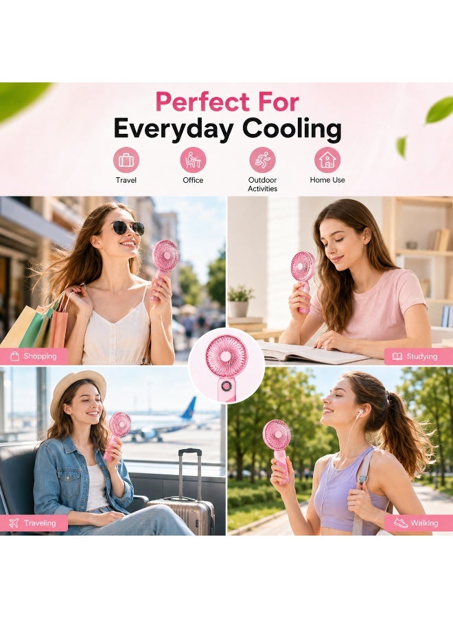 CHEEMAISTIC Portable Mini Handheld Fan - USB Rechargeable Table or Desk Fan with Stand, 3 Speed Silent Cooling Fan for Travel, Outdoor Camping, Office, Home Makeup Compact Battery Operated Fan - Multicolour - Image 4