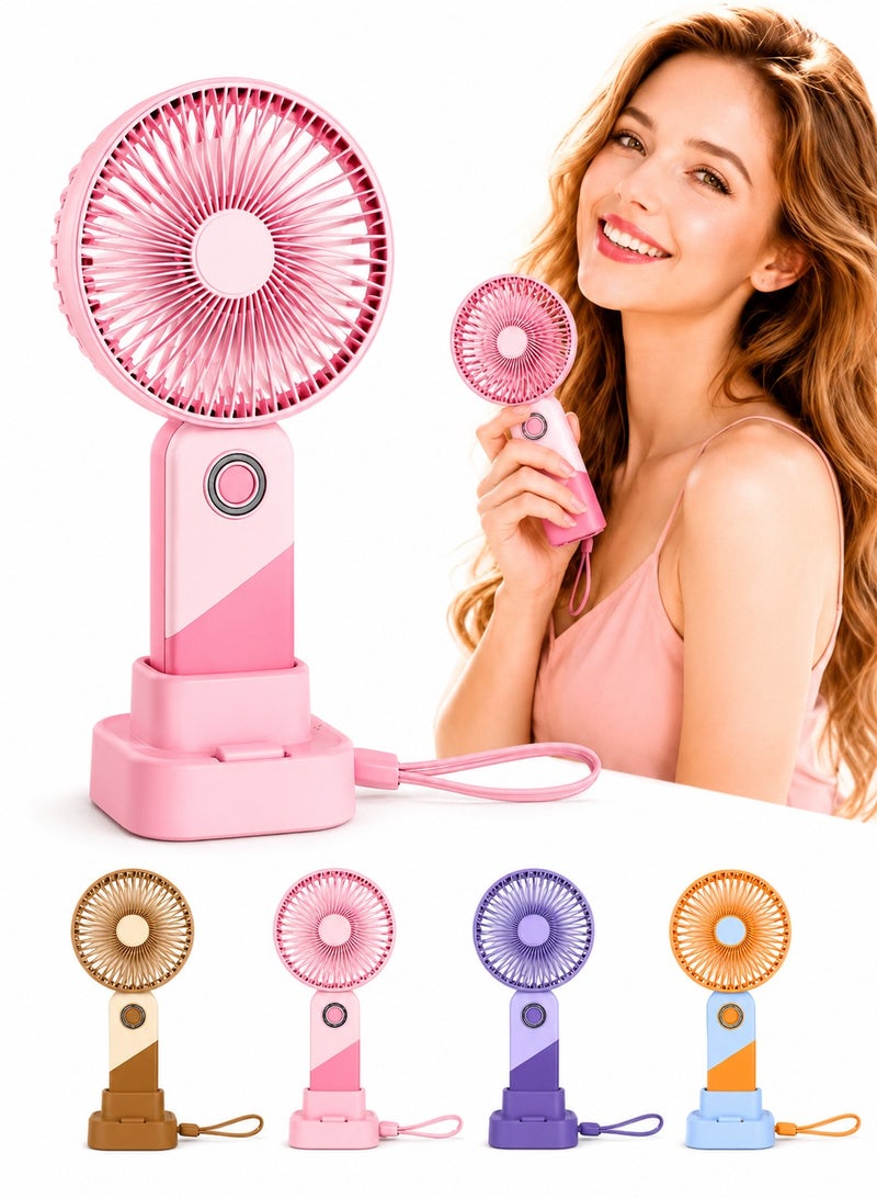 CHEEMAISTIC Portable Mini Handheld Fan - USB Rechargeable Table or Desk Fan with Stand, 3 Speed Silent Cooling Fan for Travel, Outdoor Camping, Office, Home Makeup Compact Battery Operated Fan - Multicolour - Image 1