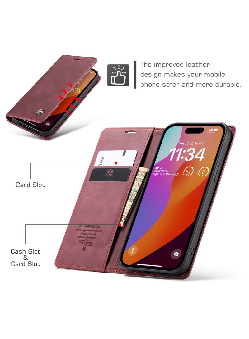 كيس مي جراب هاتف جلدي مع حامل للبطاقات لهاتف iPhone 15 Pro Max - لون بنفسجي - Image 5