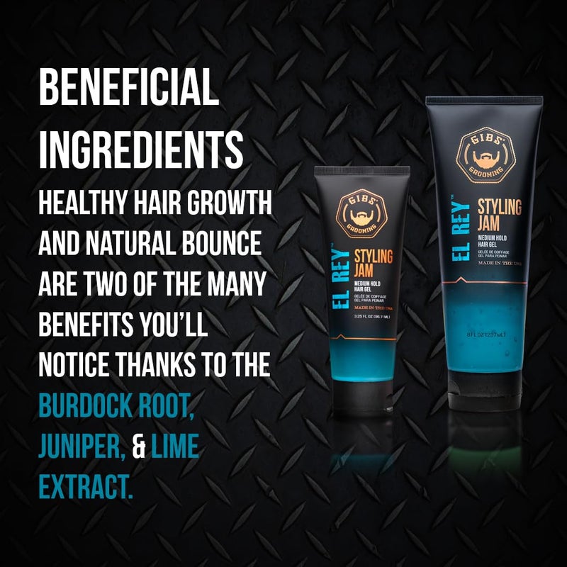 GIBS Grooming El Rey Styling Jam for Men, Medium Hold Hair Gel, 8 Fl Oz (Squeeze Tube) - Image 3