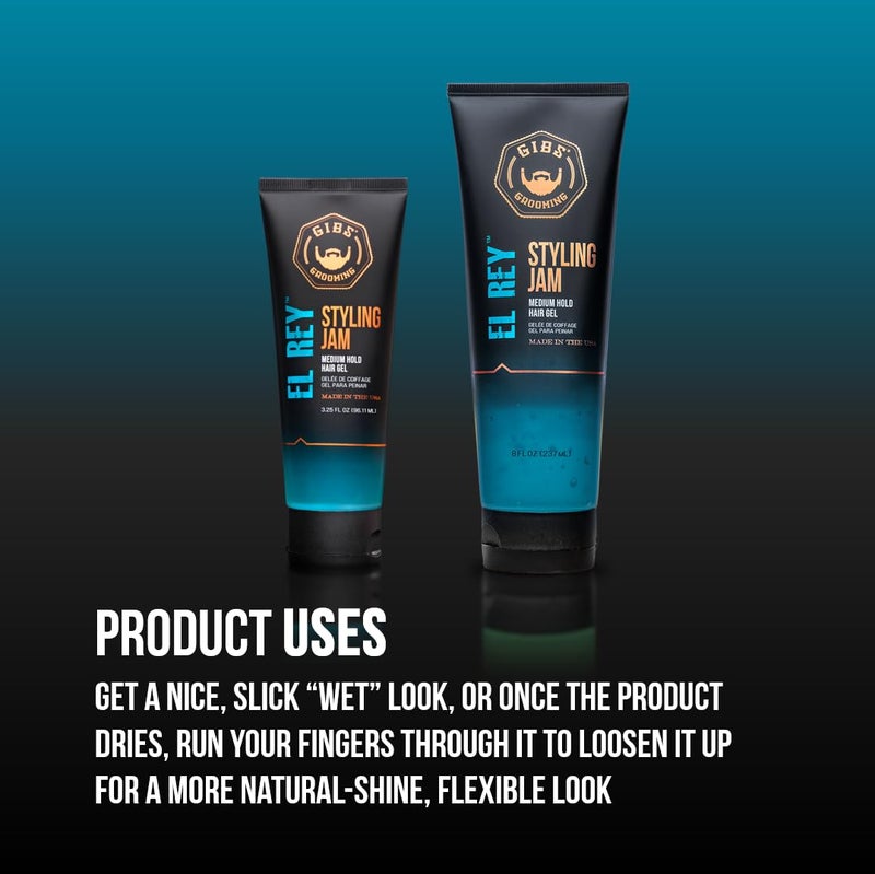 GIBS Grooming El Rey Styling Jam for Men, Medium Hold Hair Gel, 8 Fl Oz (Squeeze Tube) - Image 1