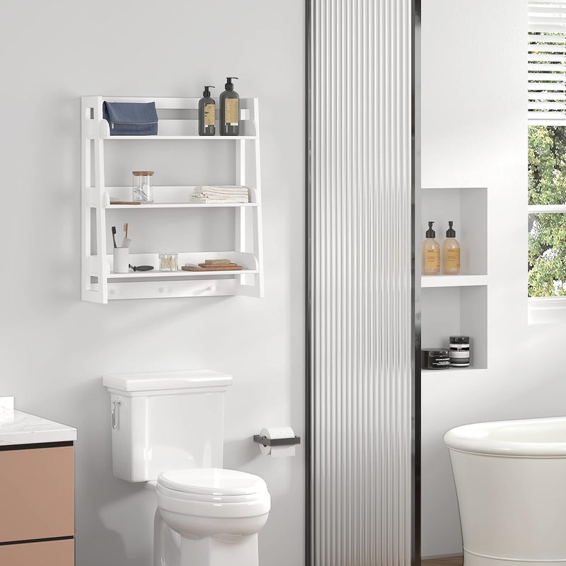 U-tex Bathroom Wall Shelf, Over Toilet Storage Shelf Organizer, 3-Tier Wall Mount Shelf Rack with Hook, White - Image 5