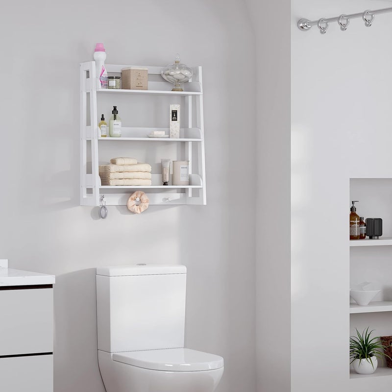 U-tex Bathroom Wall Shelf, Over Toilet Storage Shelf Organizer, 3-Tier Wall Mount Shelf Rack with Hook, White - Image 4