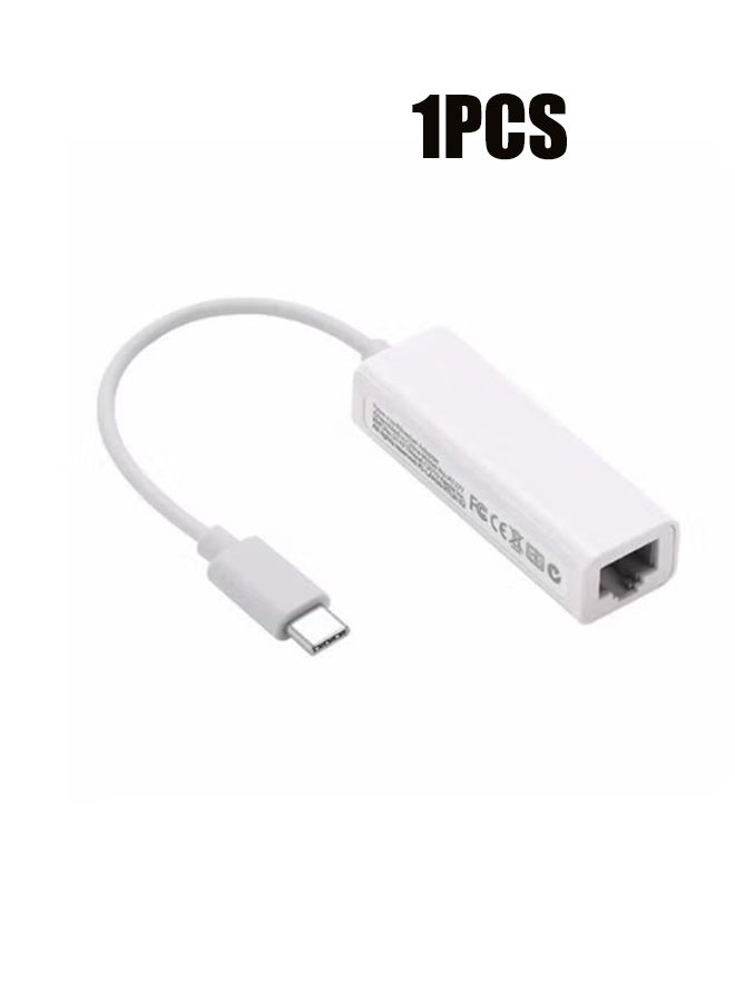 واي جيه كابل شبكة USB-C للواجهة ، موصل Rj45 ، محول بطاقة واجهة الشبكة للكمبيوتر من النوع 100 ميجابت / ثانية ، محول كابل شبكة من النوع C إلى 100 ميجابت / ثانية أبيض - Image 1