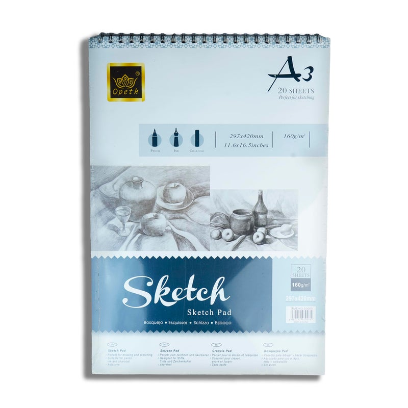 ArtRight Spiral Bound A3 Doodles Sketch Book (16.5 x 11.7 Inch Sketchpad, Acid Free Paper for Doodling, Drawing and Sketching, Mandala) 20 Sheets - Image 1