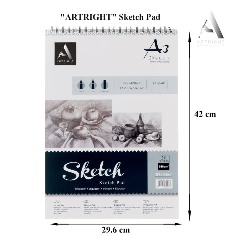 ArtRight Spiral Bound A3 Doodles Sketch Book (16.5 x 11.7 Inch Sketchpad, Acid Free Paper for Doodling, Drawing and Sketching, Mandala) 20 Sheets - Image 3