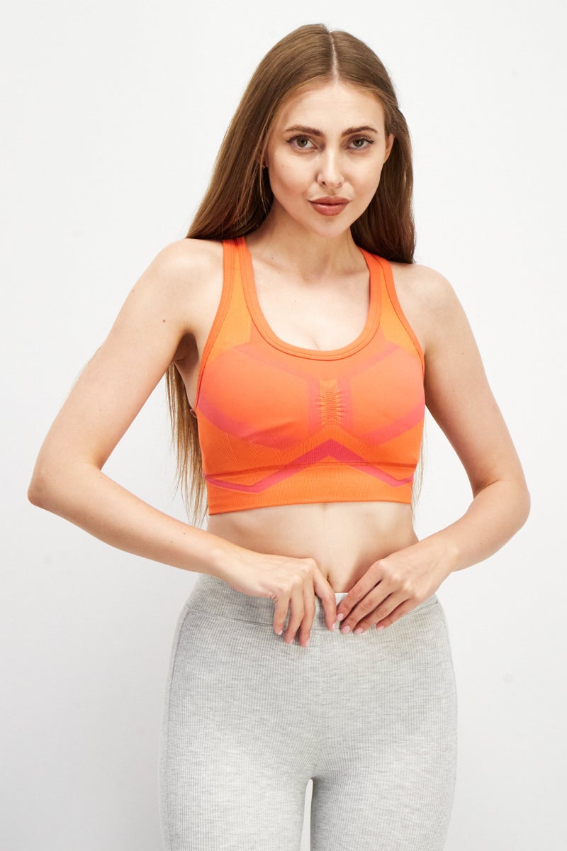 Adidas Women Brand Logo Padded Sports Bra, Orange - Image 1