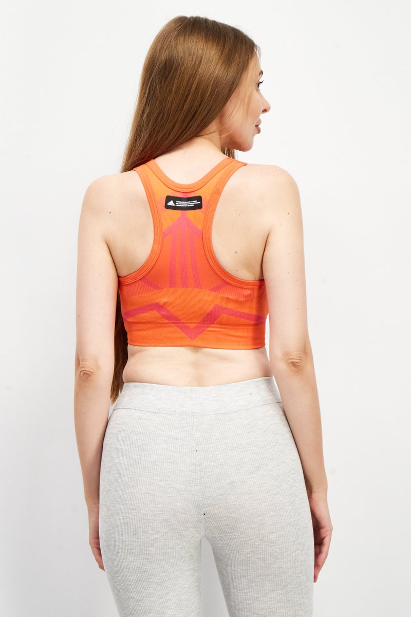 Adidas Women Brand Logo Padded Sports Bra, Orange - Image 4