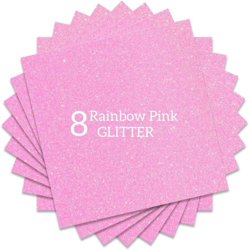 FANSGUAR Rainbow Pink Glitter HTV Heat Transfer Vinyl Bundle 8 Sheets-12 x12 Iron on for DIY Shirts Gifts - Image 1