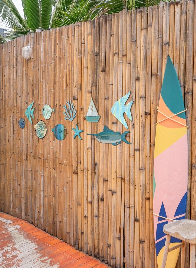 Yuntau 10 Pcs Fish Wall Decor Wooden Fish Wall Hanging Decor Beach Wall Decor Wood School of Fish Wall Art Nautical Theme Bathroom Decor Coastal Ocean Home Wall Decor, Not 3D Pattern(Cute) - Image 5