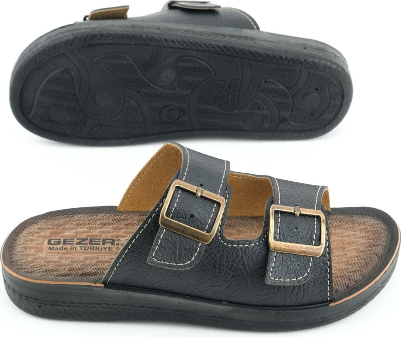 Gezer Summer Men's Artificial Leather Two Buckle Adjustable Comfortable Sole Daily Slippers