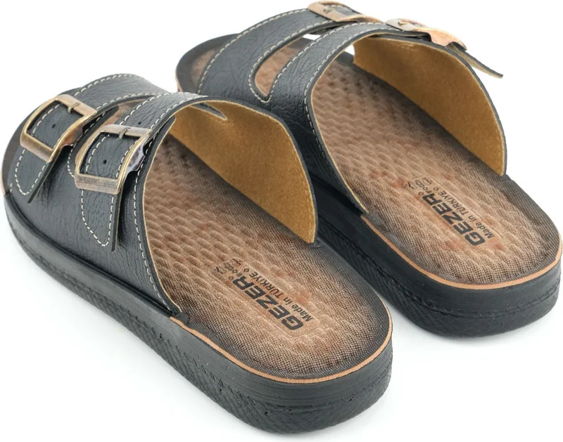 Gezer Summer Men's Artificial Leather Two Buckle Adjustable Comfortable Sole Daily Slippers