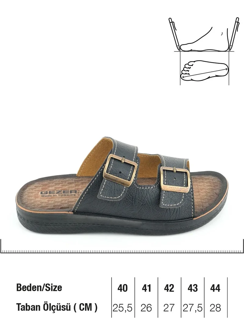 Gezer Summer Men's Artificial Leather Two Buckle Adjustable Comfortable Sole Daily Slippers