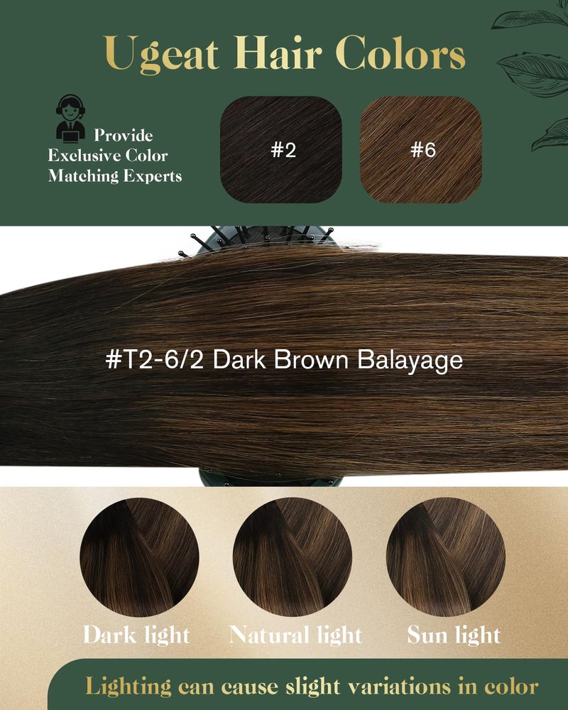 Ugeat Clip in Extensions Real Human Hair 18 Inch Dark Brown Human Hair Extensions Clip ins Balayage Hair Extensions Clip ins Medium Brown Ombre 7Pcs 120G 2/6/2 - Image 5