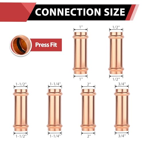 EFIELD Pack of 5 EFIELD 34 x 34 Copper Press Fit Extended Coupling Fittings No StopPRESS029 - Image 3