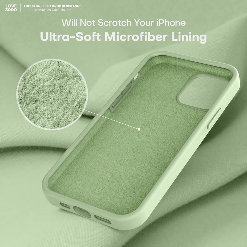 LOVE 3000 Designed for iPhone 12 Case/iPhone 12 Pro Case, Premium Silicone with [Soft Anti-Scratch Microfiber Lining] Shockproof Protective Phone Case for Men Women Girls 6.1", Matcha - Image 5