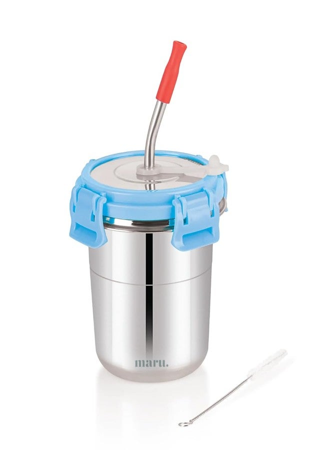 MARU Stainless Steel Tumbler for Kids - 300ml Drinkware with Straw, Secure Lid, Cleaning Brush, and Silicone Sleeve (Sky Blue) - Perfect for Smoothies and Juices! - Image 2