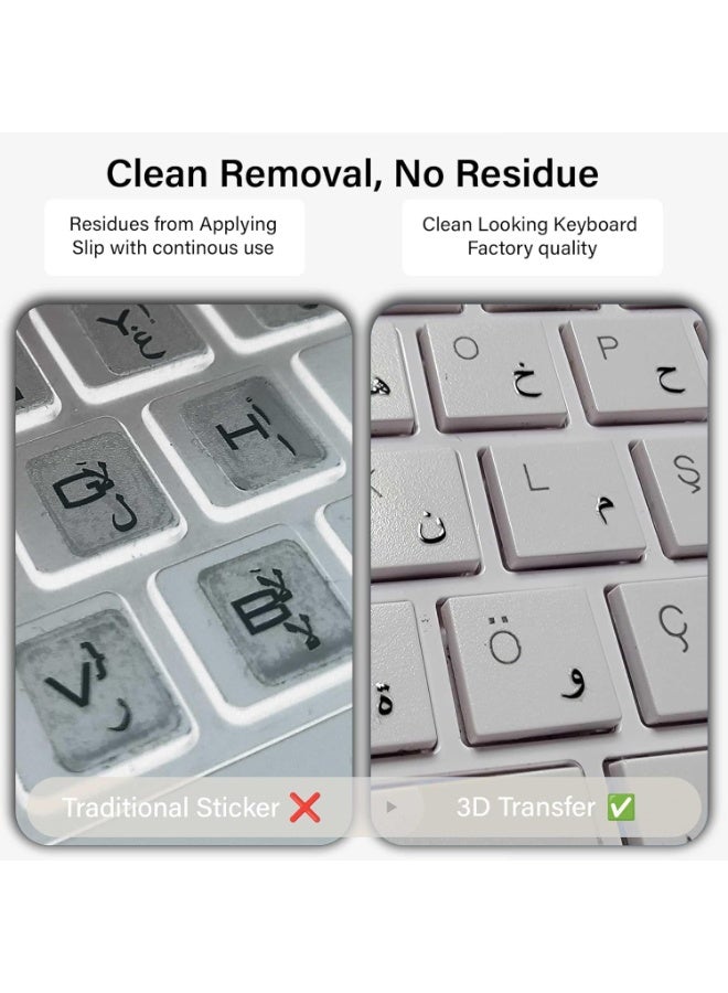 Arabic Keyboard Stickers – 3D Transfer Lettering | No Residue, Transparent-Free Design | Easy Application for Laptop & Desktop | Perfect for Arabic Typing – Clean, Factory Look (Black) - Image 4