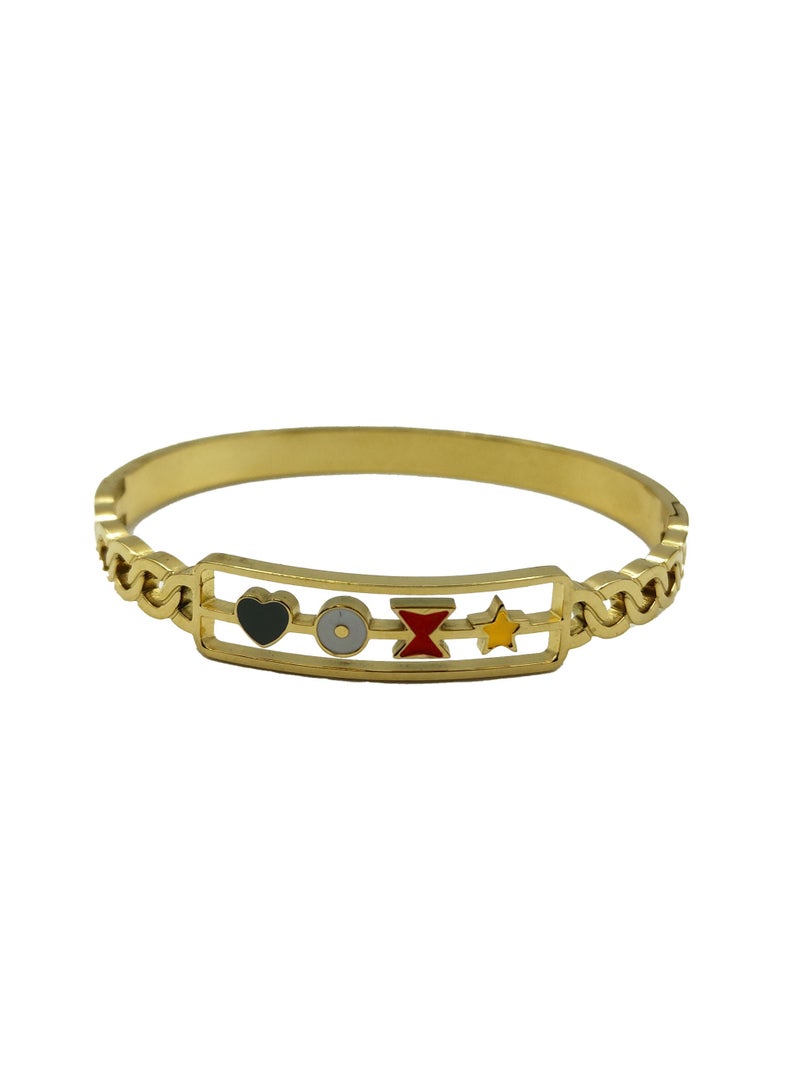 Urban Lifestyle Women's Gold Plated Bracelet – Enamel Shape Charms Bangle - Image 1