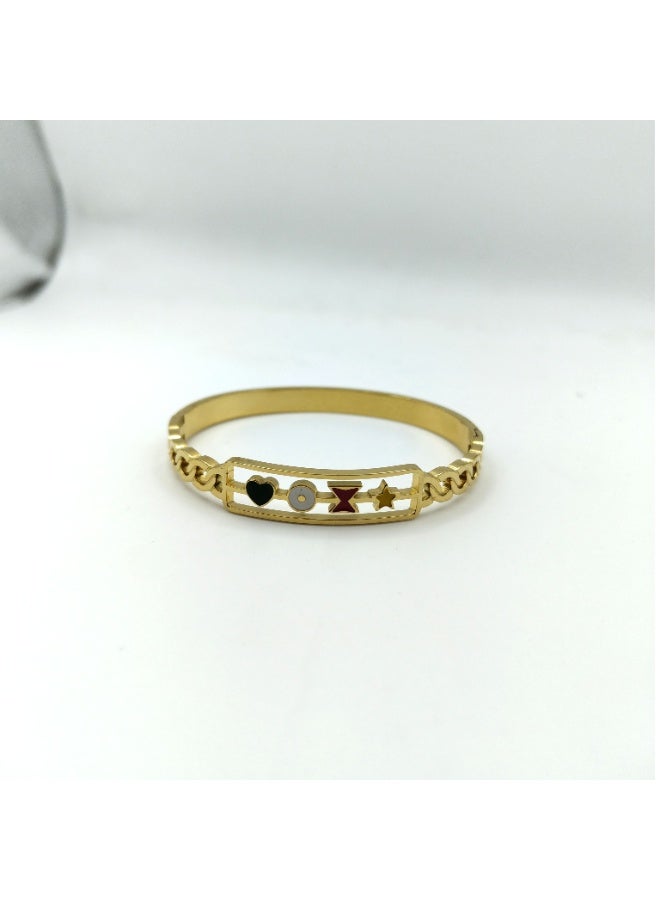 Urban Lifestyle Women's Gold Plated Bracelet – Enamel Shape Charms Bangle - Image 3