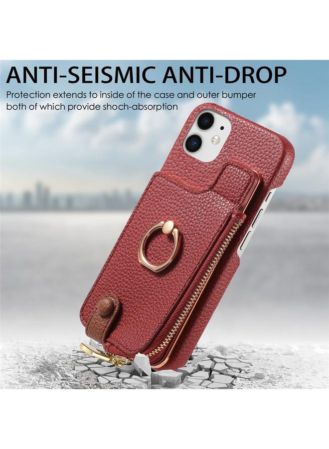 Zaboon Case For iPhone 11 Litchi Leather Oil Edge Ring Zipper Wallet Back Phone Case - Image 2