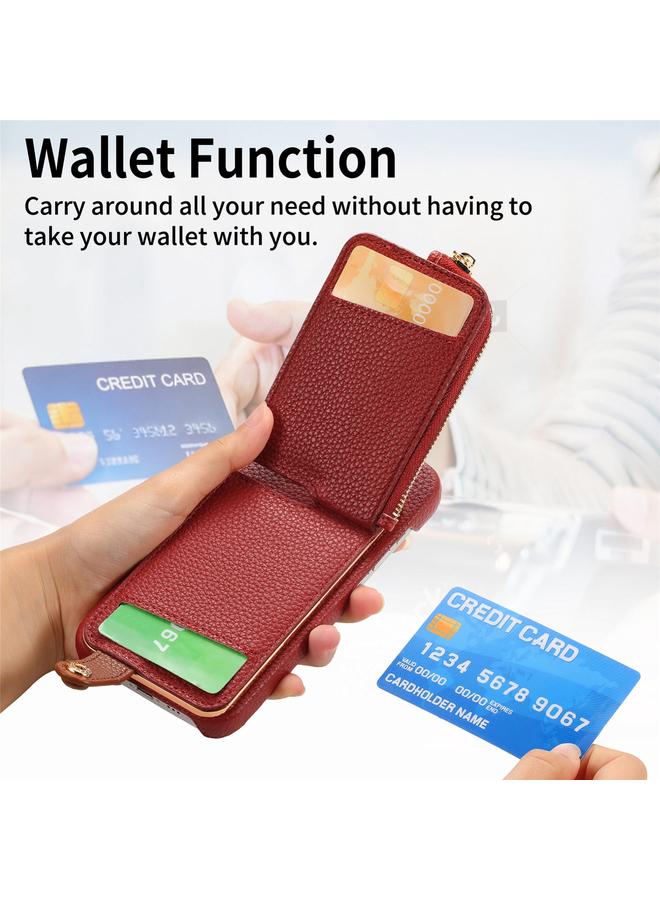Zaboon Case For iPhone 11 Litchi Leather Oil Edge Ring Zipper Wallet Back Phone Case - Image 4