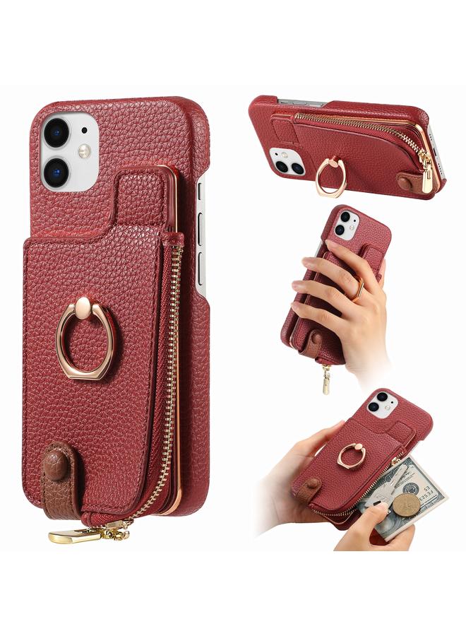 Zaboon Case For iPhone 11 Litchi Leather Oil Edge Ring Zipper Wallet Back Phone Case - Image 1