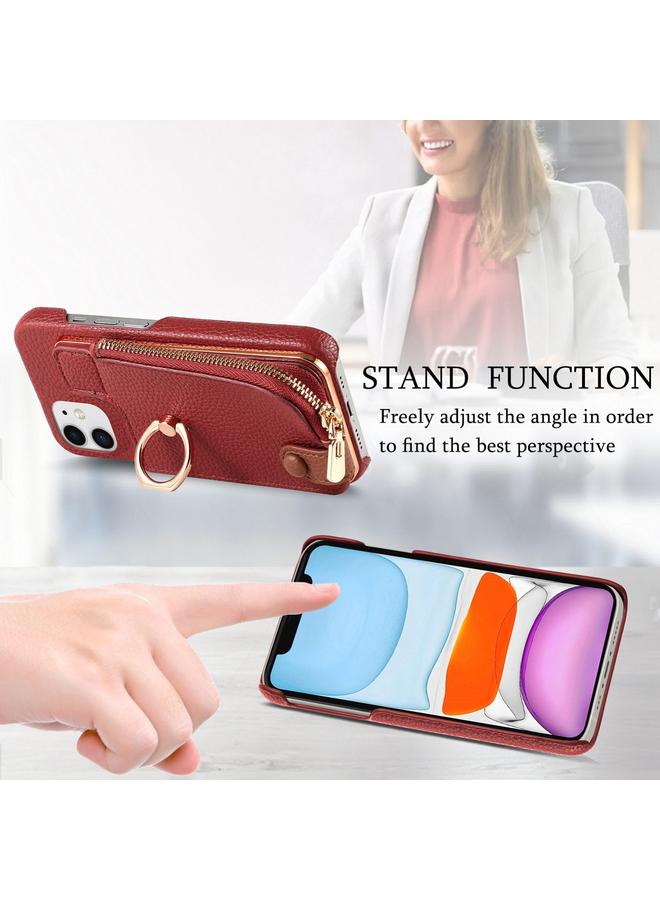 Zaboon Case For iPhone 11 Litchi Leather Oil Edge Ring Zipper Wallet Back Phone Case - Image 5