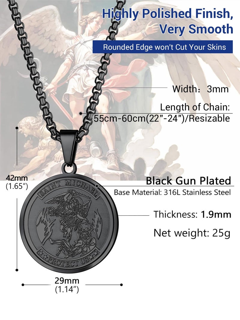 PROSTEEL Archangel Saint Michael Pendant Black Necklaces Vintage Round Protection Mens Jewelry st Michael Necklace for Men - Image 3