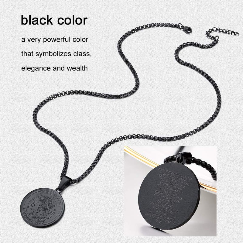 PROSTEEL Archangel Saint Michael Pendant Black Necklaces Vintage Round Protection Mens Jewelry st Michael Necklace for Men - Image 4