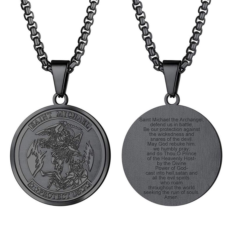 PROSTEEL Archangel Saint Michael Pendant Black Necklaces Vintage Round Protection Mens Jewelry st Michael Necklace for Men - Image 1