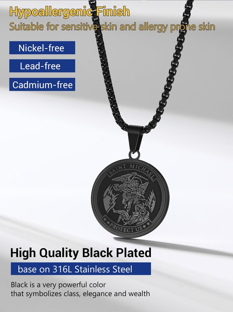 PROSTEEL Archangel Saint Michael Pendant Black Necklaces Vintage Round Protection Mens Jewelry st Michael Necklace for Men - Image 5