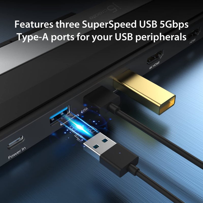j5create USB-C Dual HDMI Docking Station (10-in-1), 4K + 1080p Dual HDMI Display, 5Gbps USB-A x3, SD Card Reader, PD 100W, RJ45 Ethernet, Combo Audio Jack, for MacBook and Windows Laptop (JCD542) - Image 5
