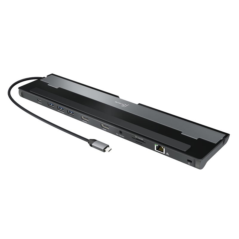 j5create USB-C Dual HDMI Docking Station (10-in-1), 4K + 1080p Dual HDMI Display, 5Gbps USB-A x3, SD Card Reader, PD 100W, RJ45 Ethernet, Combo Audio Jack, for MacBook and Windows Laptop (JCD542) - Image 1