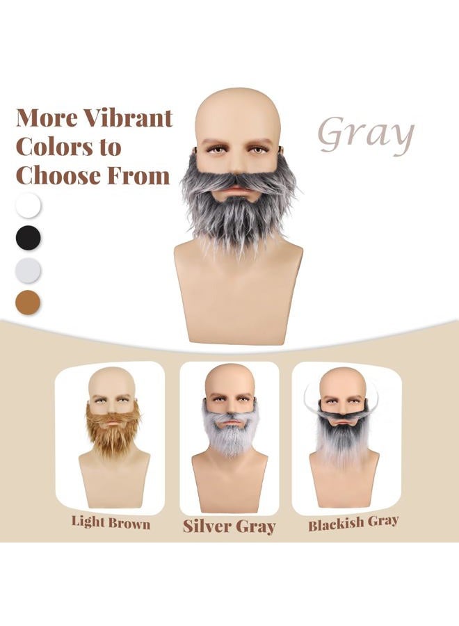 Honcloud Realistic Fake Beard Easy to Wear Great for Outfits and Perfect for Halloween, Gray, One size - Image 5