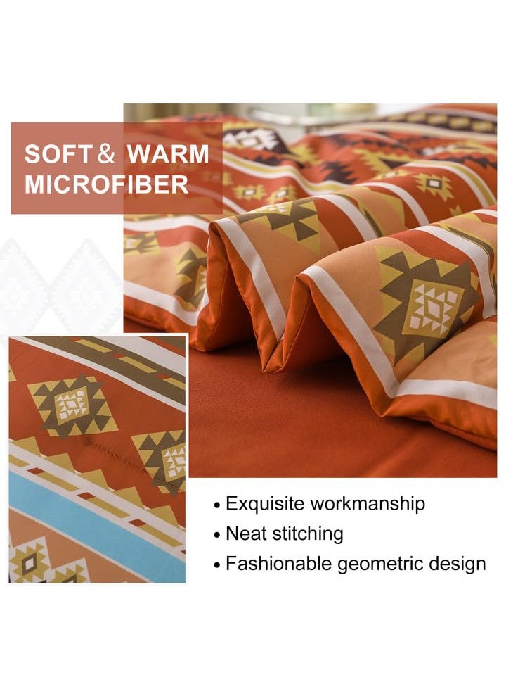 Dinjoy Burn Orange/Terracotta Comforter Set King  Boho Bed in A Bag King Size 7 Piece Aztec Striped Bedding Set Fall Comforters Bed for Women Men Winter (90""?104"")  - Image 4
