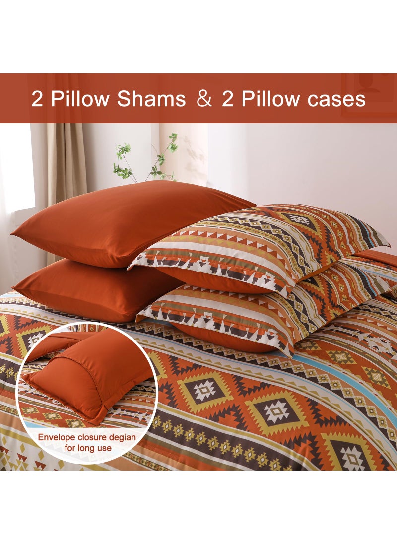 Dinjoy Burn Orange/Terracotta Comforter Set King  Boho Bed in A Bag King Size 7 Piece Aztec Striped Bedding Set Fall Comforters Bed for Women Men Winter (90""?104"")  - Image 5