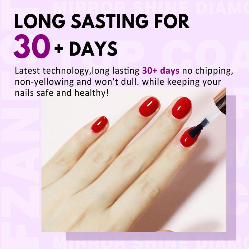 FZANEST Gel Top Coat Diamond- 15ml No Wipe Top Coat Gel Nail Polish High Gloss Mirror Shine Soak Off UV LED Clear Finish Chrome Top Long Lasting - Image 3