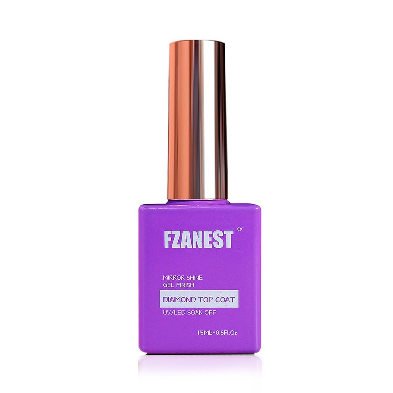 FZANEST Gel Top Coat Diamond- 15ml No Wipe Top Coat Gel Nail Polish High Gloss Mirror Shine Soak Off UV LED Clear Finish Chrome Top Long Lasting - Image 1