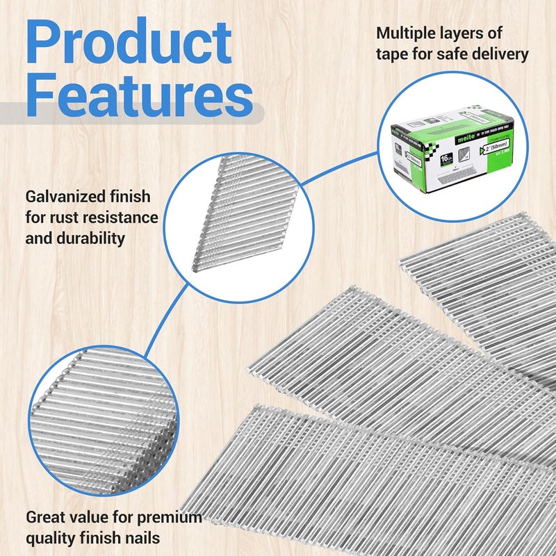 Meite 16 Gauge Angled Finish Nails 2-Inch 20-Degree Galvanized Finishing Nails for Electric or Pneumatic Nailer Guns - Perfect for Window Trim, Cabinet Building and Other DIY Projects (2,000 PCS) - Image 3