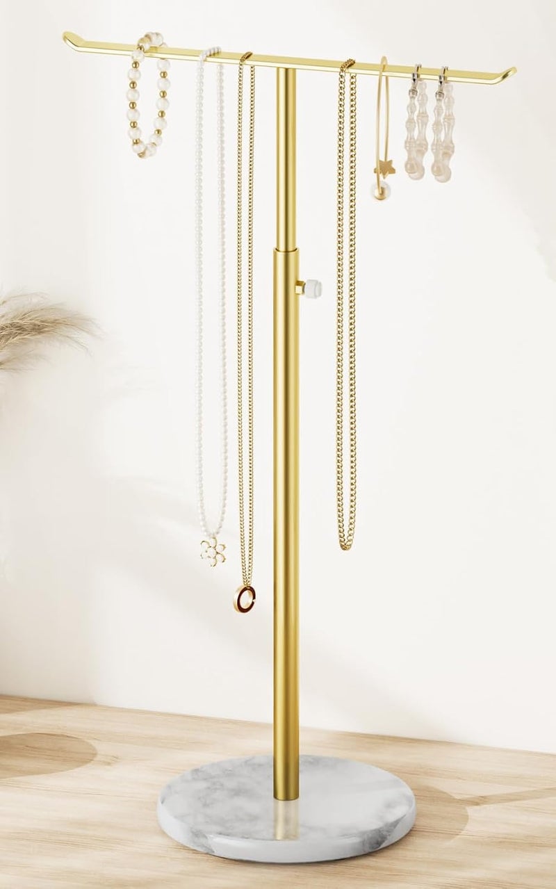 Josmimic Jewelry Organizer Marble Necklace Stand - Adjustable Gold Holder for Necklaces and Bracelets - Image 1