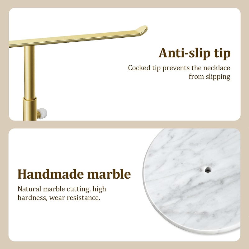 Josmimic Jewelry Organizer Marble Necklace Stand - Adjustable Gold Holder for Necklaces and Bracelets - Image 5
