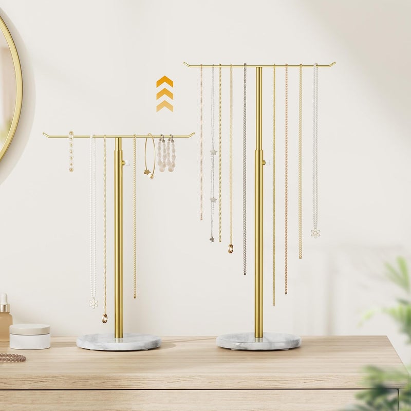 Josmimic Jewelry Organizer Marble Necklace Stand - Adjustable Gold Holder for Necklaces and Bracelets - Image 2